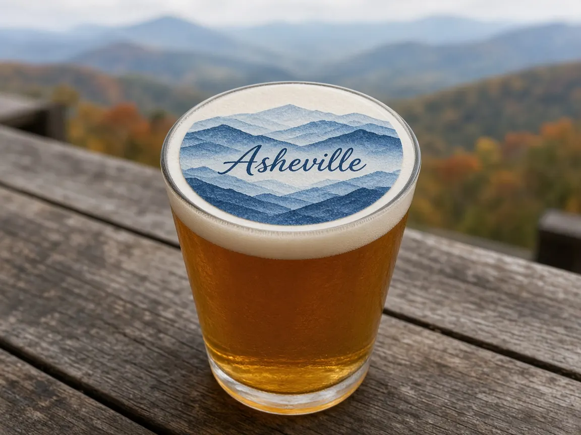 Pint with a Blue Ridge mountains Asheville topper overlooking autumn mountains
