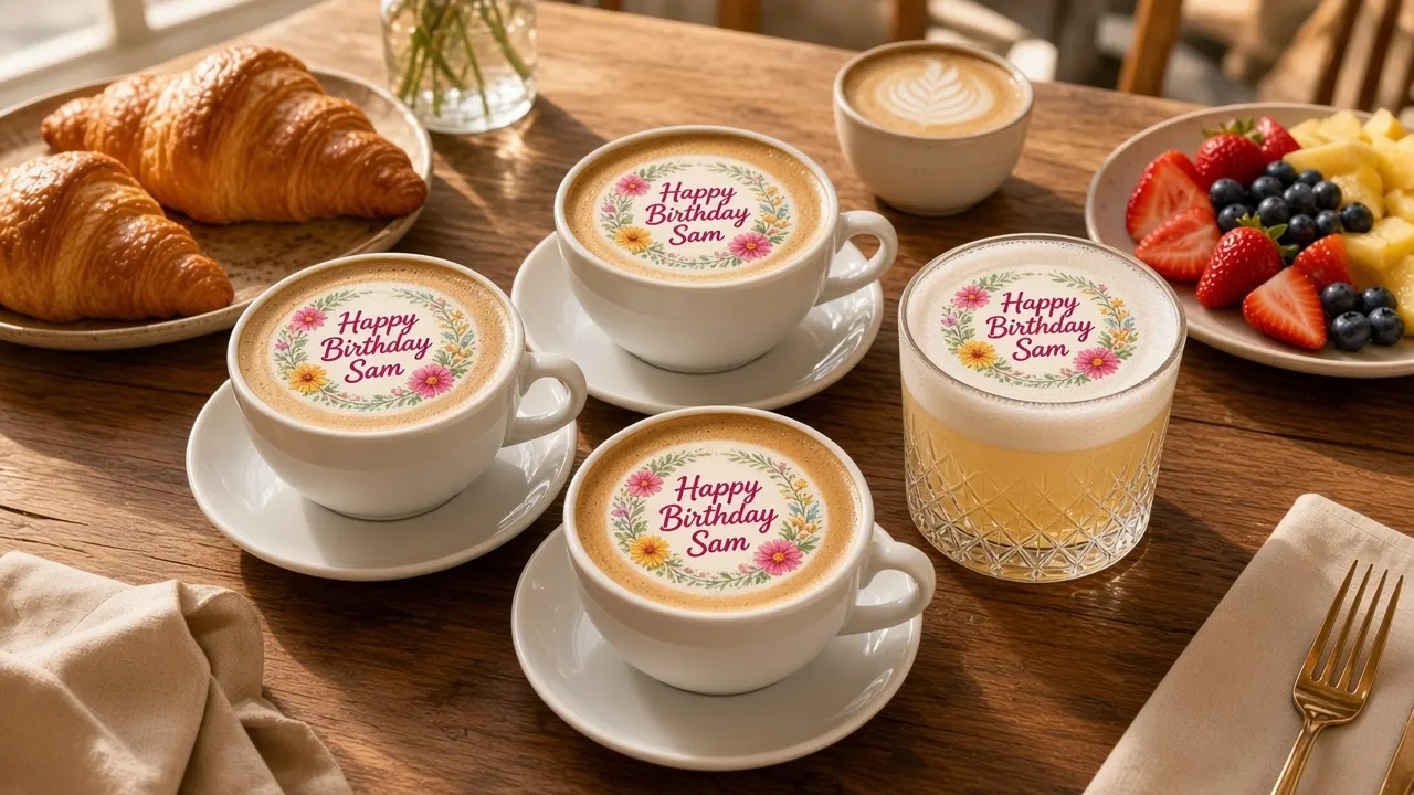 Brunch lattes with Happy Birthday toppers