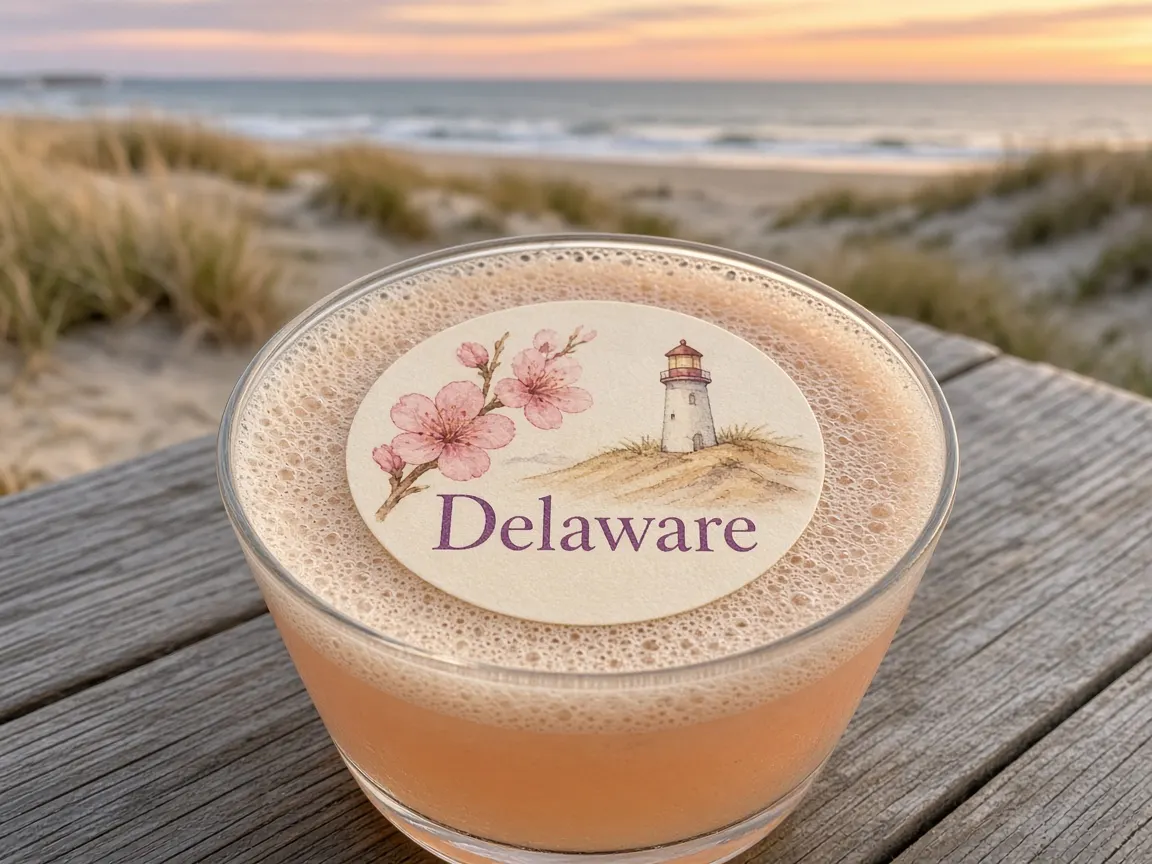 Peach sour with peach blossom and lighthouse Delaware topper by the dunes