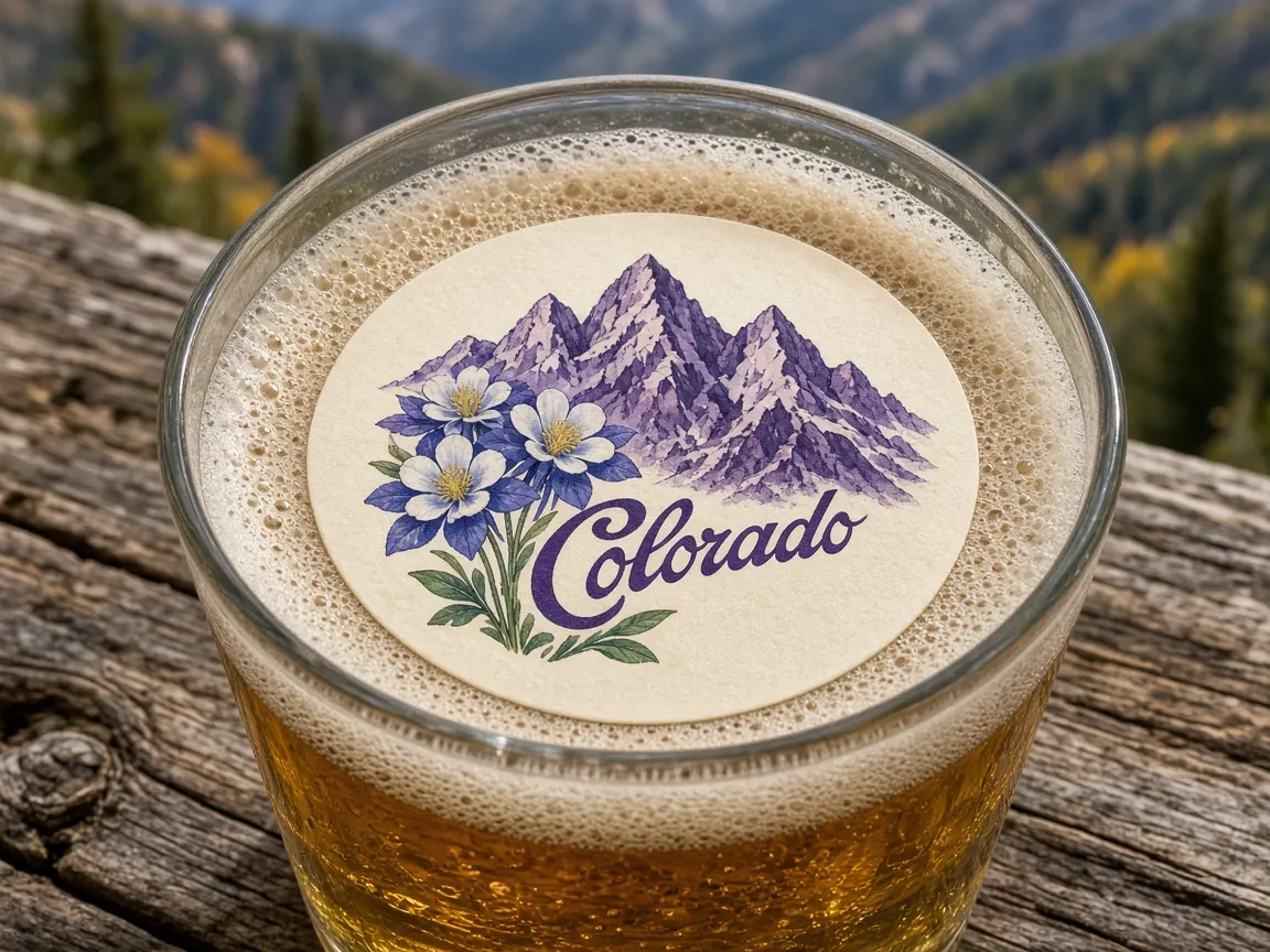 Beer with purple peaks and columbine Colorado topper in the Rockies