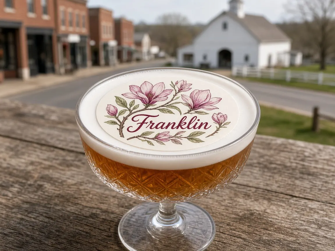 Bourbon sour with a magnolia Franklin topper on historic Main Street