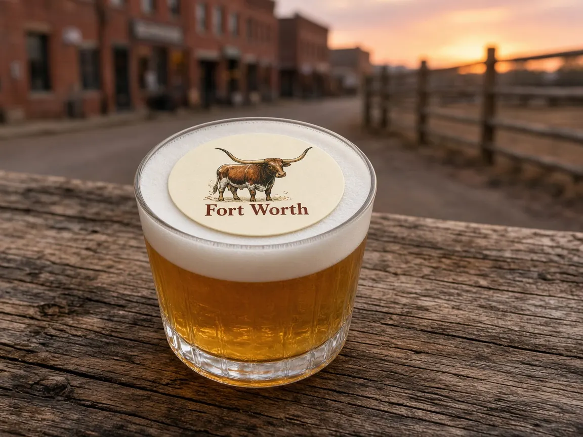 Bourbon sour with a longhorn Fort Worth topper in the historic Stockyards