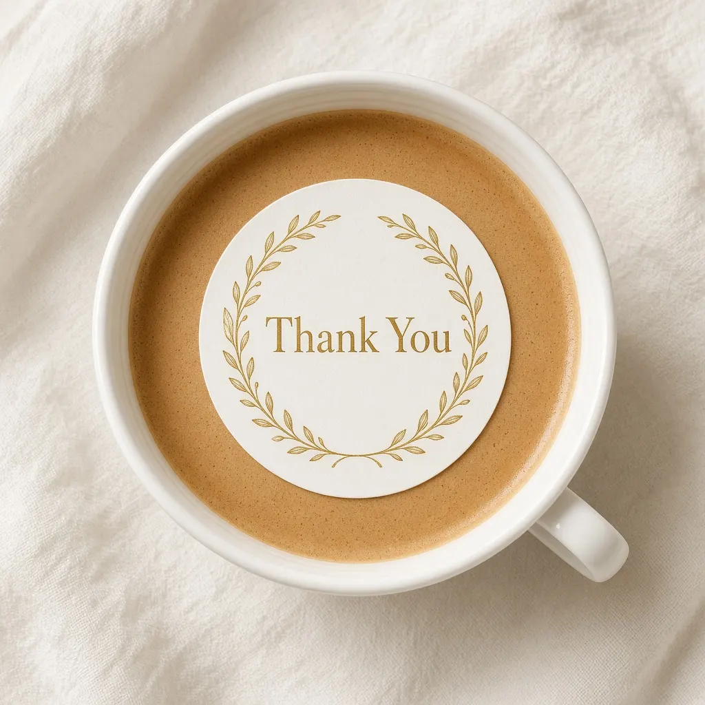 Latte with a Thank You topper resting on the foam