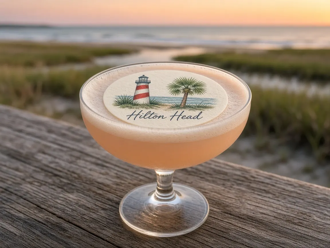 Peach sour with a striped lighthouse and palmetto Hilton Head topper on the marsh