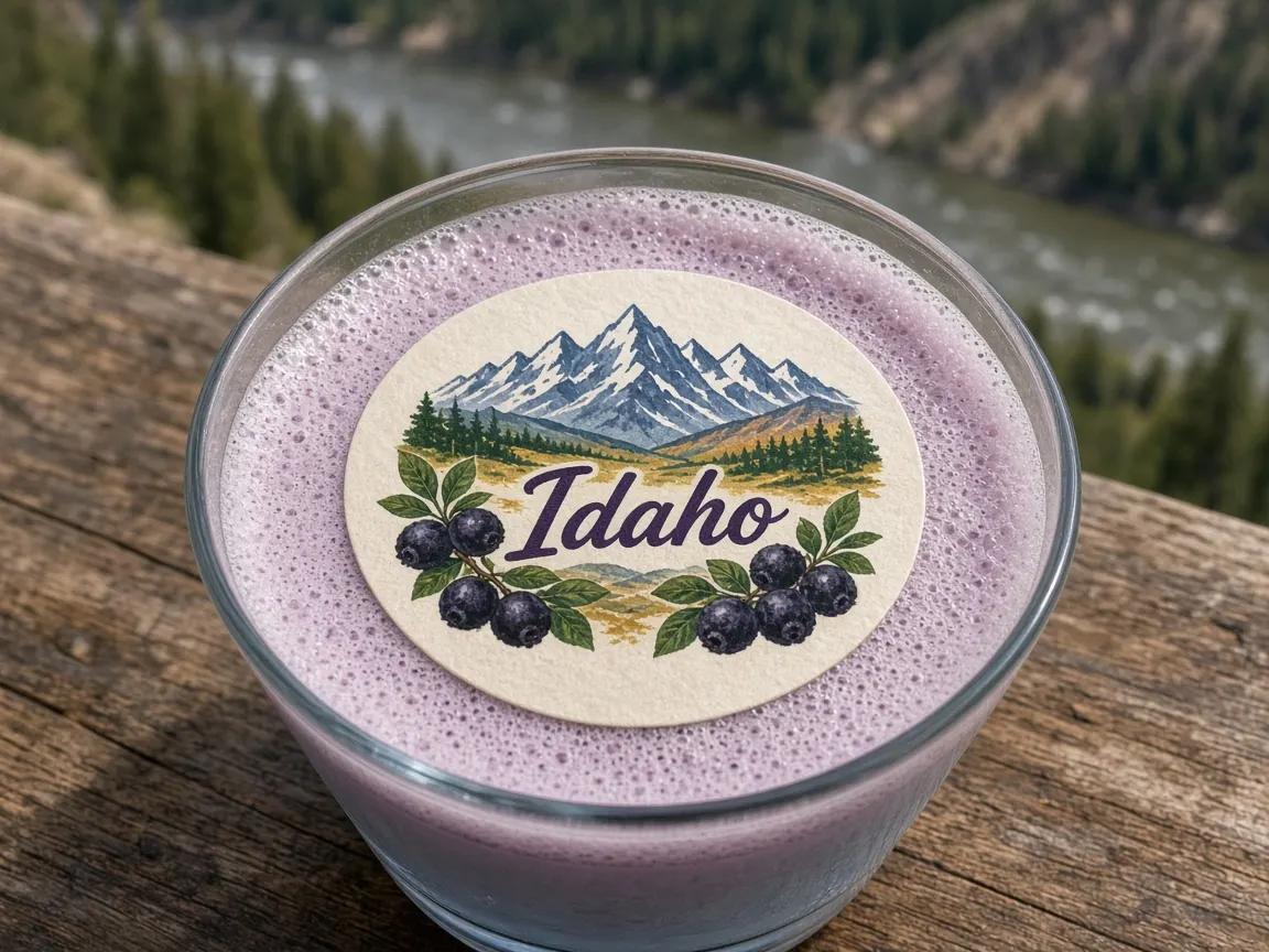 Huckleberry lemonade with mountains Idaho topper above a river canyon