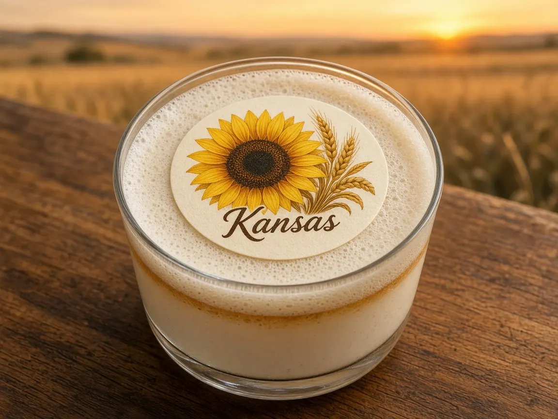 Whiskey sour with a sunflower and wheat Kansas topper on the prairie