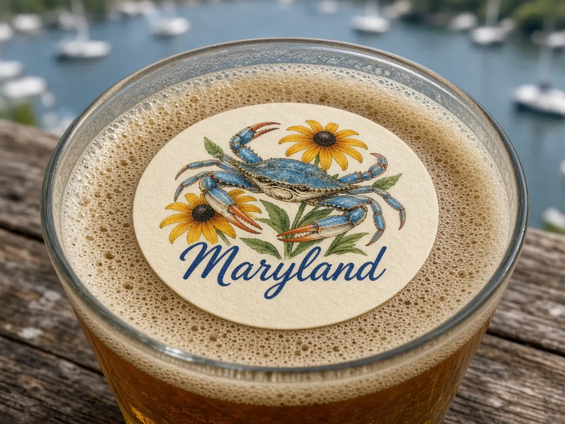 Beer with a blue crab and black-eyed Susan Maryland topper by the bay