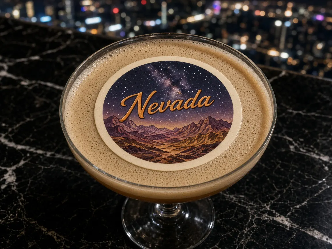 Espresso martini with a desert starry sky Nevada topper above city lights