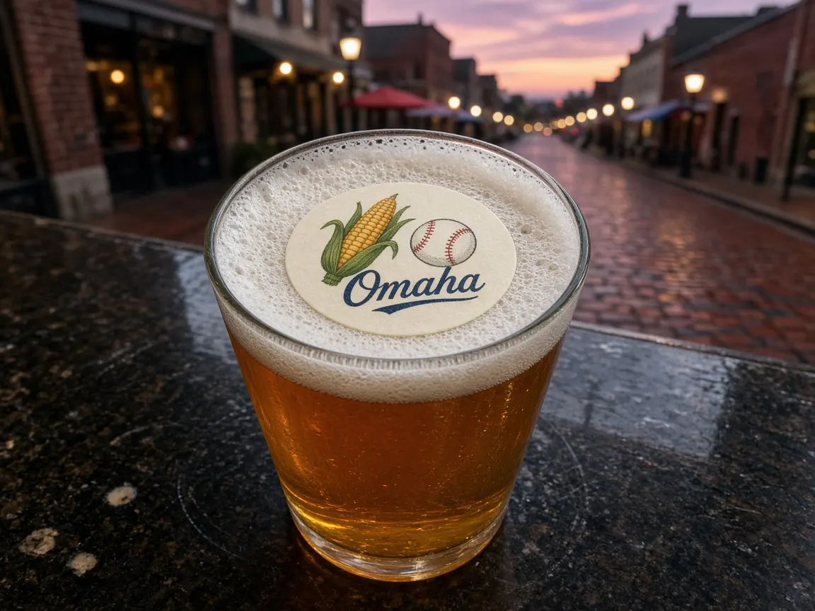 Beer with corn and a baseball Omaha topper in the Old Market