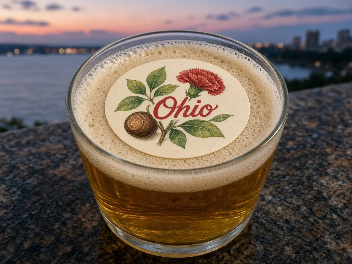 Beer with a buckeye and carnation Ohio topper by the lake shore