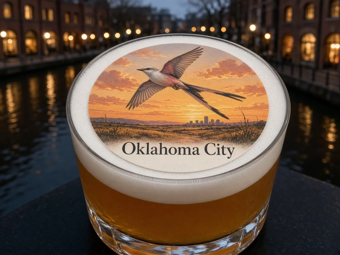 Whiskey sour with a scissor-tailed flycatcher Oklahoma City topper in Bricktown