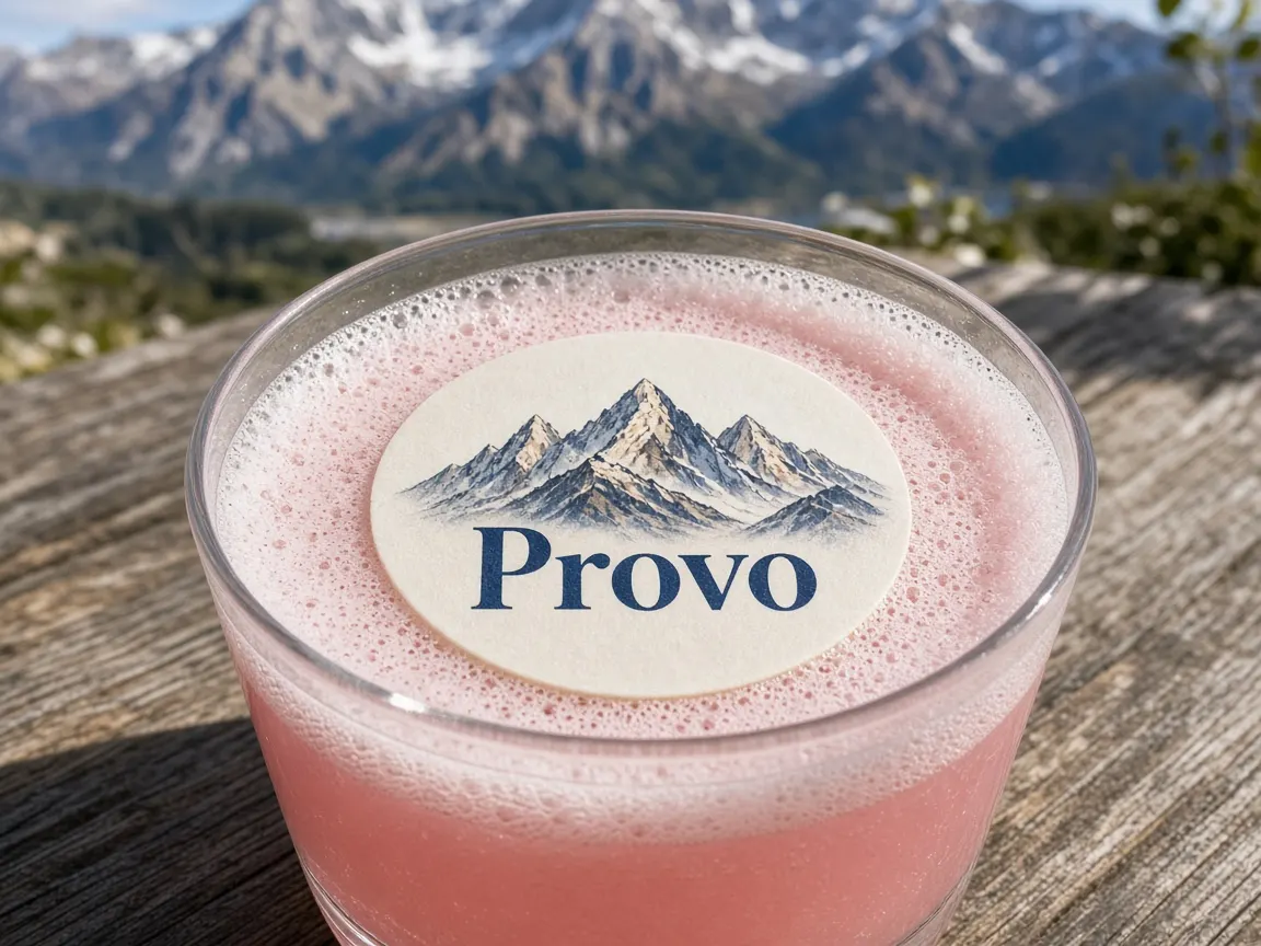 Pink lemonade with mountain peaks Provo topper below the Wasatch