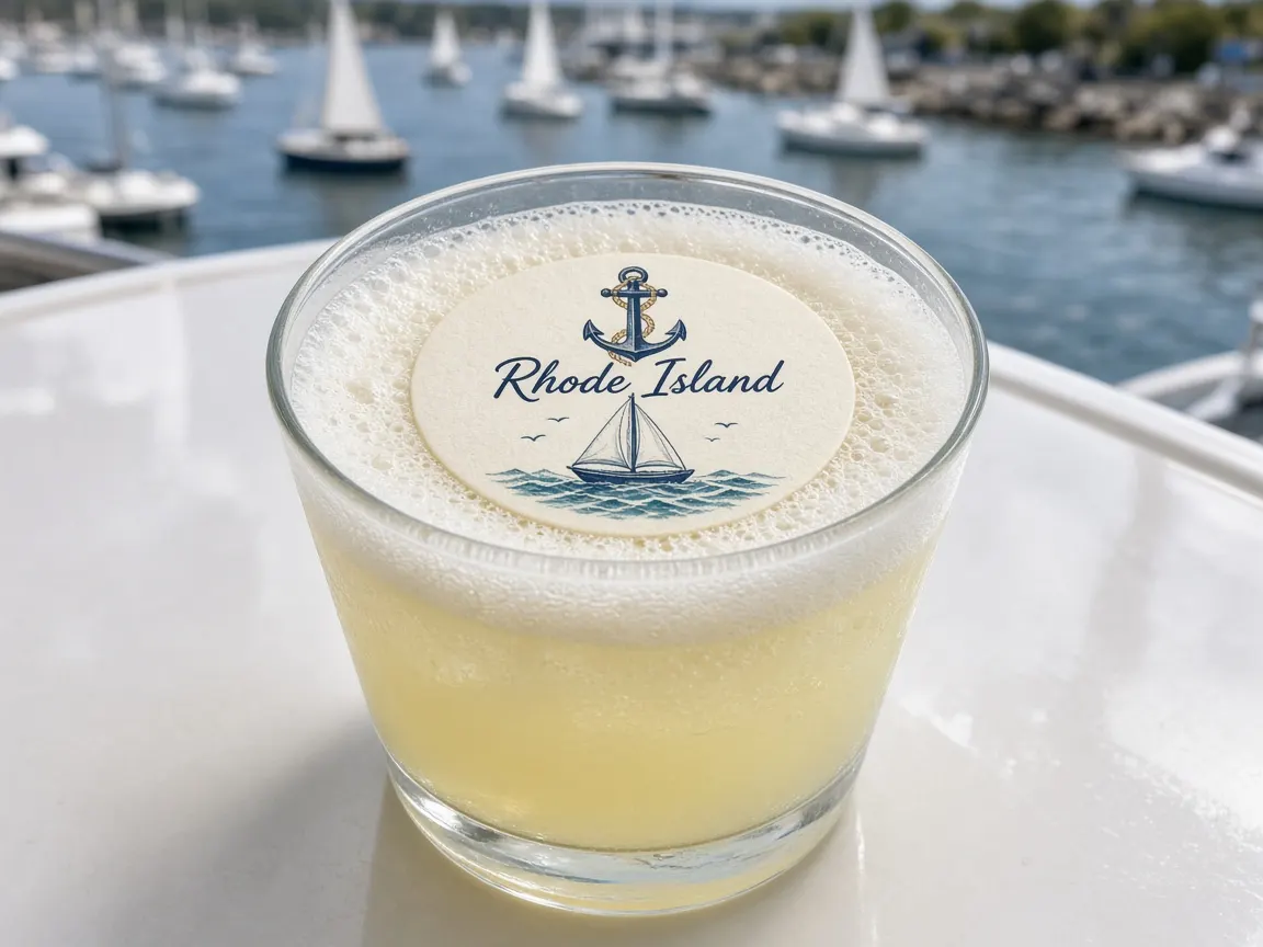 Frothy lemonade with an anchor and sailboat Rhode Island topper by a harbour
