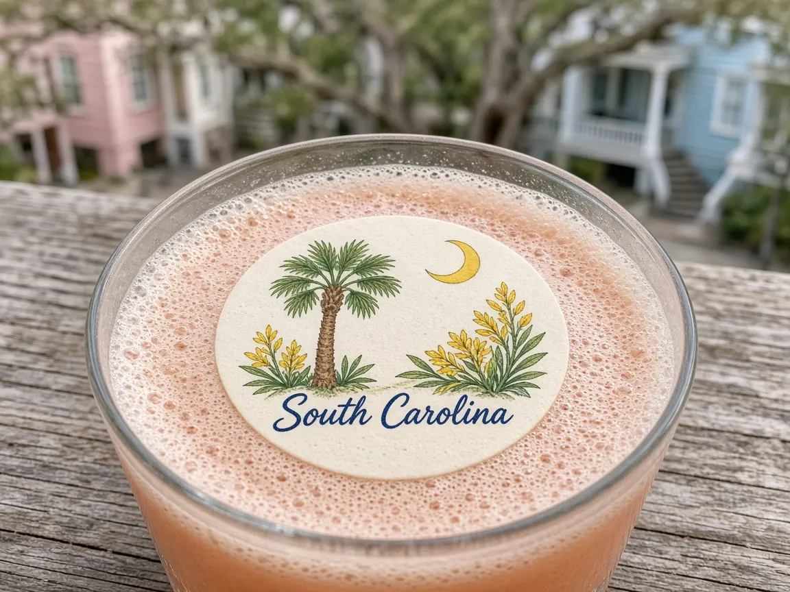 Peach sour with a palmetto and crescent moon South Carolina topper