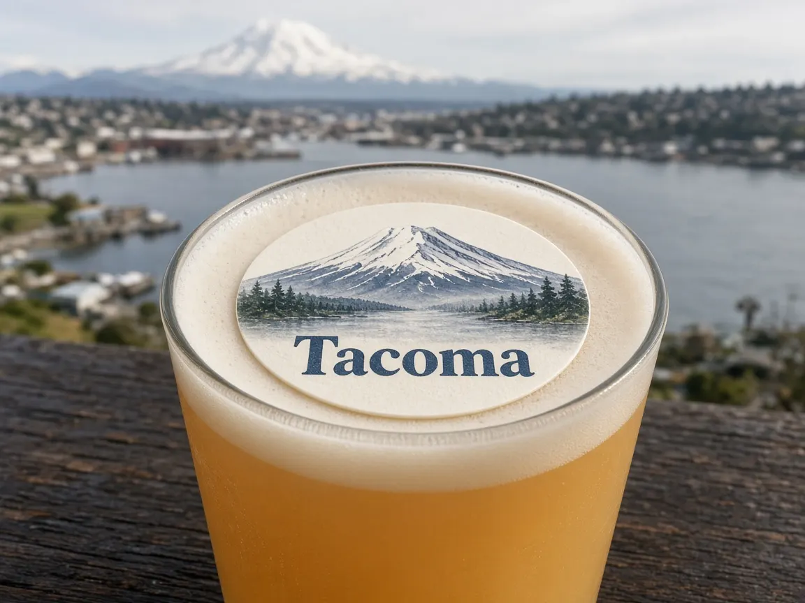 Pint with a Mount Rainier Tacoma topper overlooking Commencement Bay