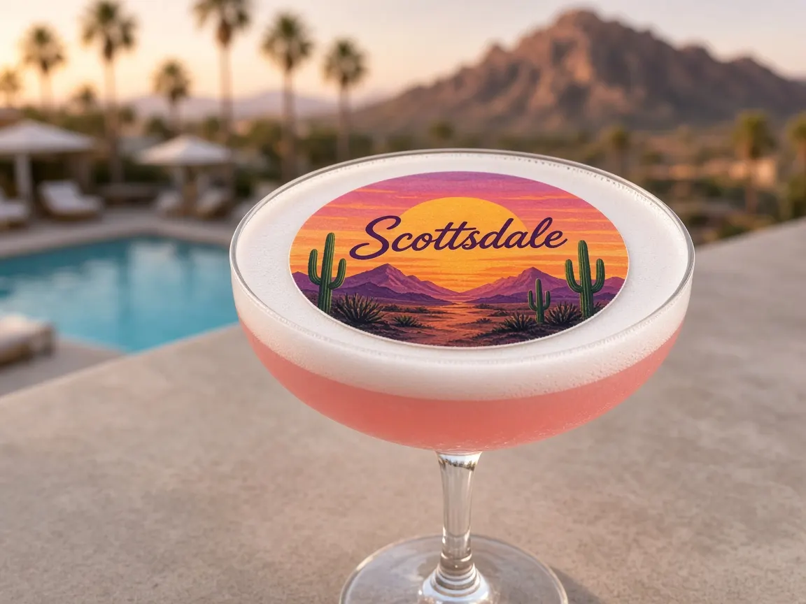 Grapefruit sour with a saguaro sunset Scottsdale topper by a resort pool