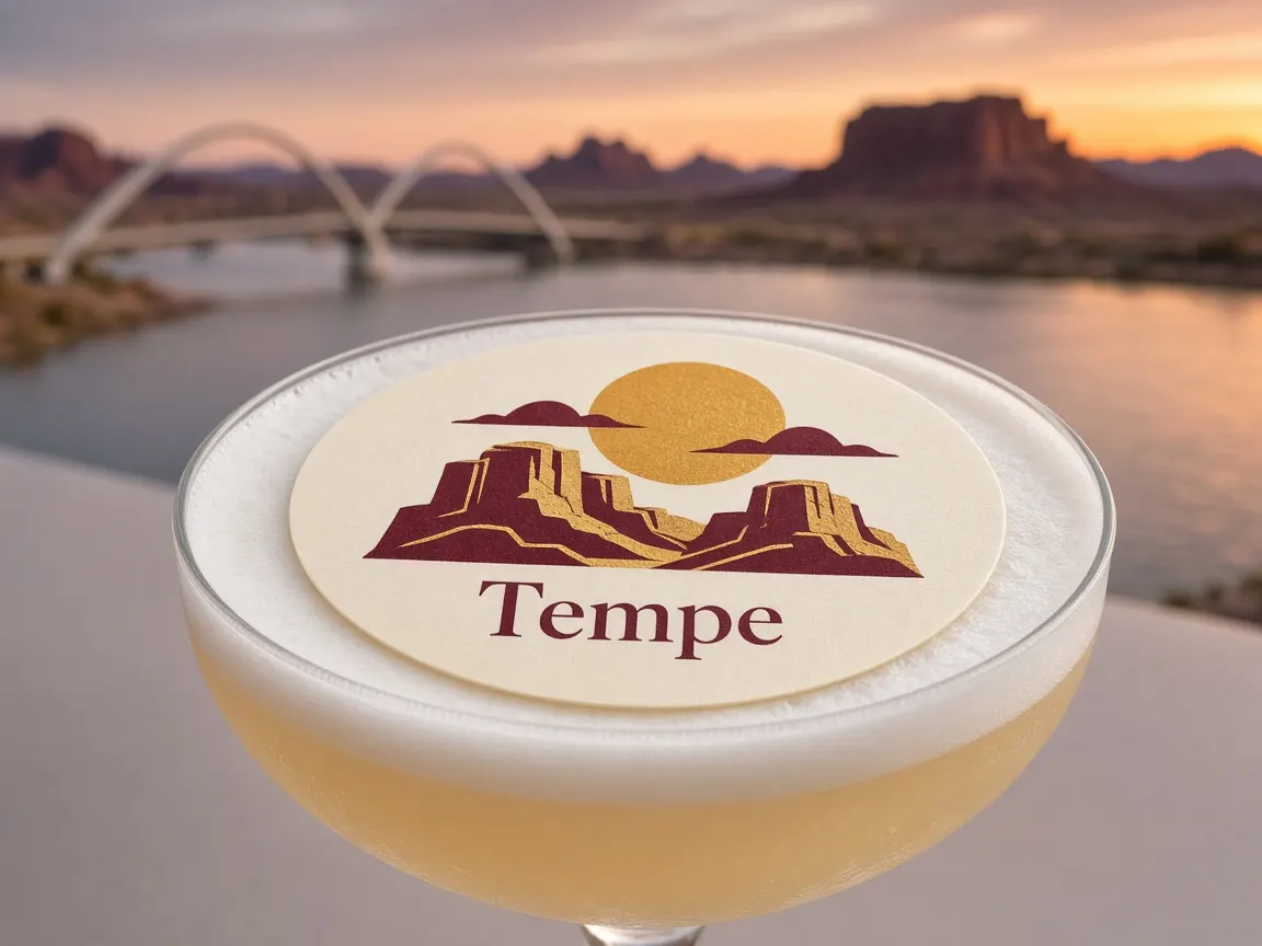 Citrus mocktail sour with a desert butte Tempe topper by Tempe Town Lake