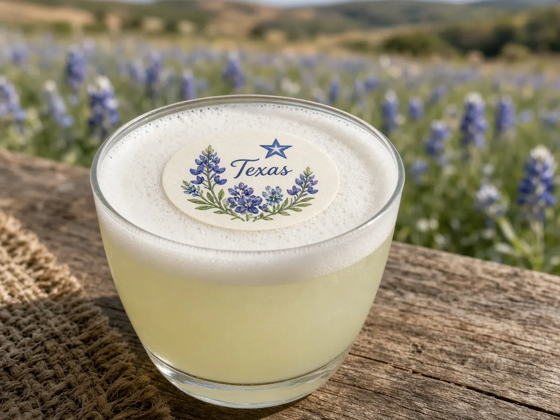 Margarita sour with bluebonnets and a lone star Texas topper in Hill Country