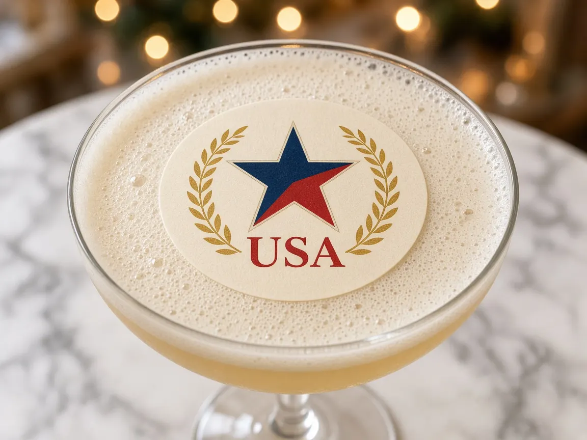 Drink with a printed United States topper lying flat on the foam