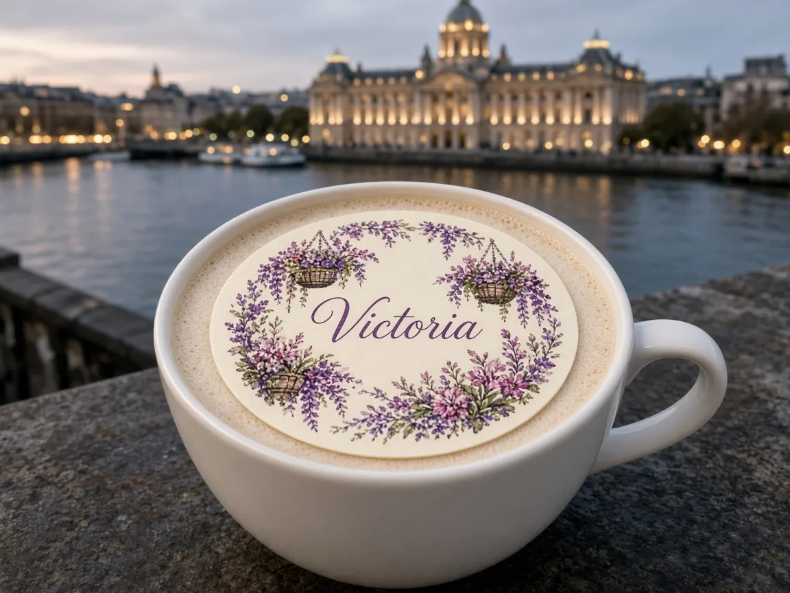 London fog latte with a hanging flower basket Victoria topper on the Inner Harbour