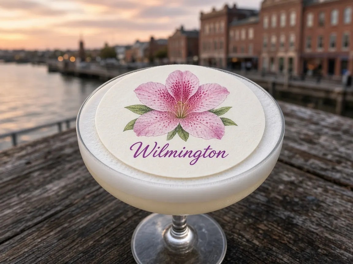 Frothy sour with an azalea Wilmington topper on the Cape Fear Riverwalk