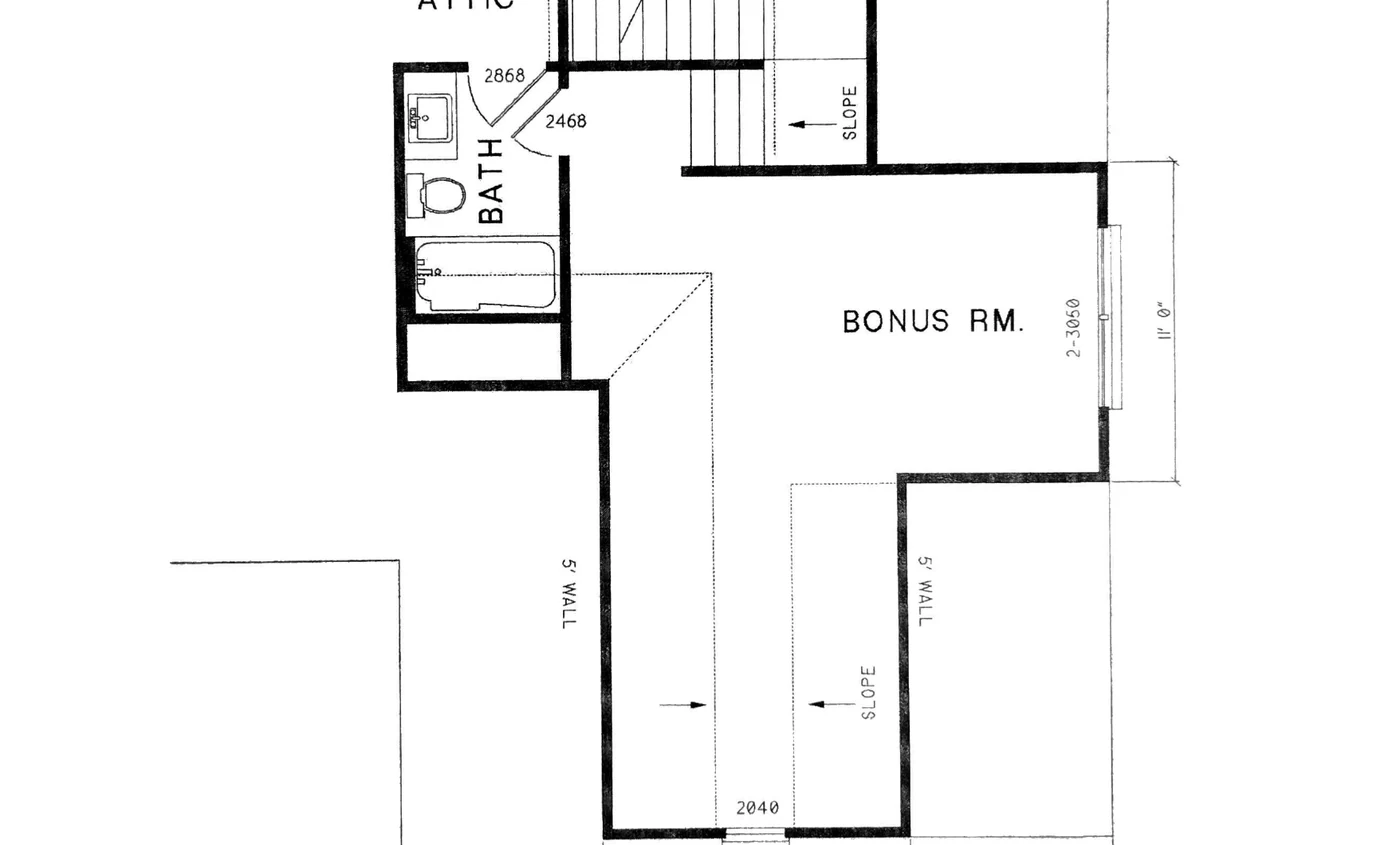 Upstairs bonus room and bath plan for the Lot Two residence