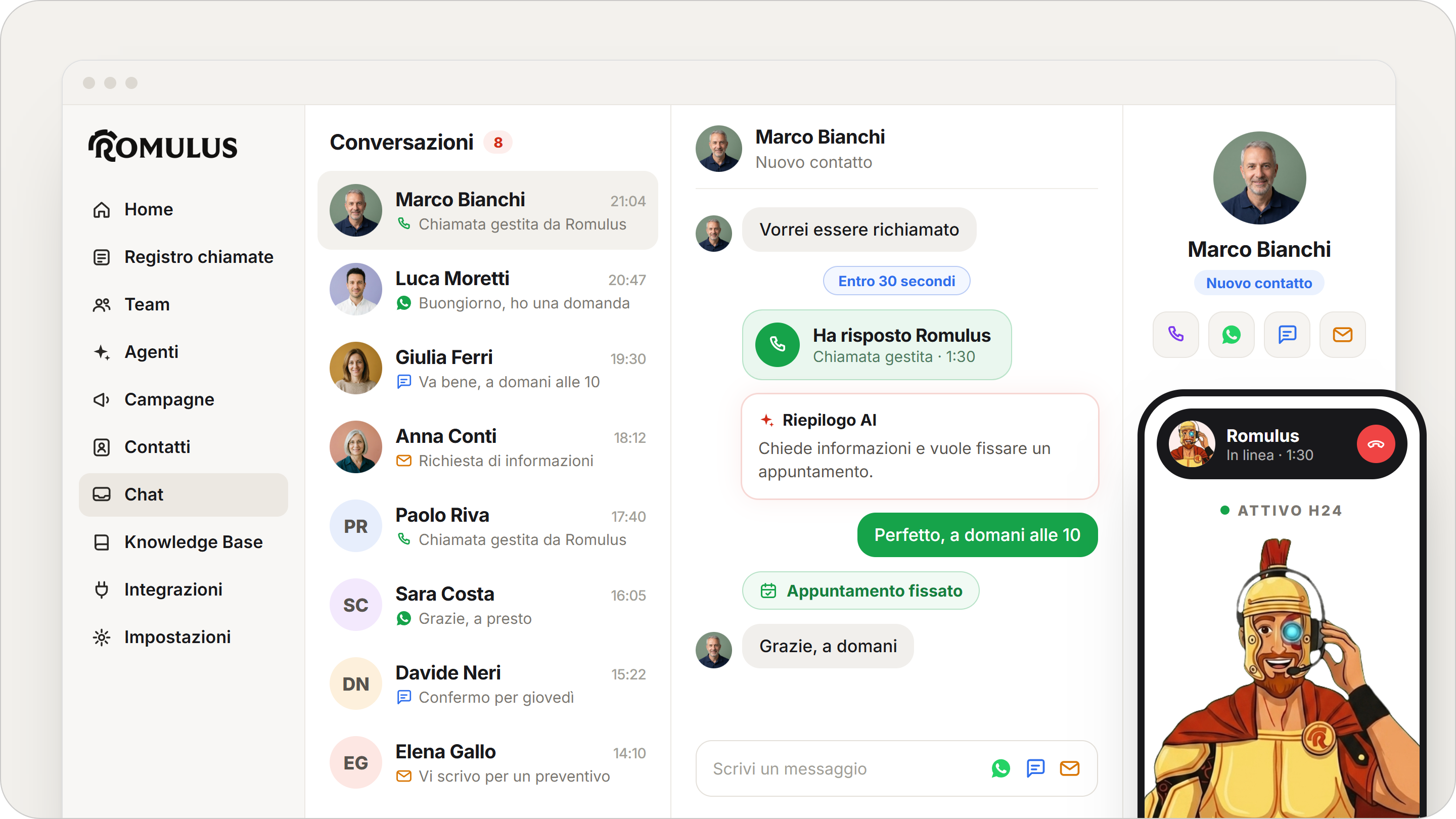 Romulus, il centralino AI: chiamate, WhatsApp, Instagram, SMS ed email dei tuoi clienti in un unico sistema