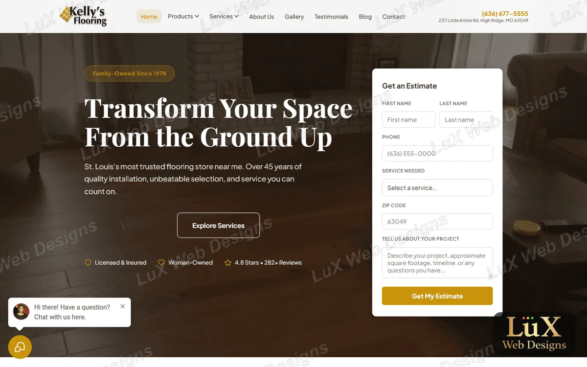 Website for a flooring store, designed by LuX Web Designs