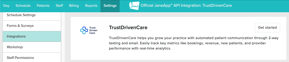 TrustDrivenCare listed on JaneApp integration hub