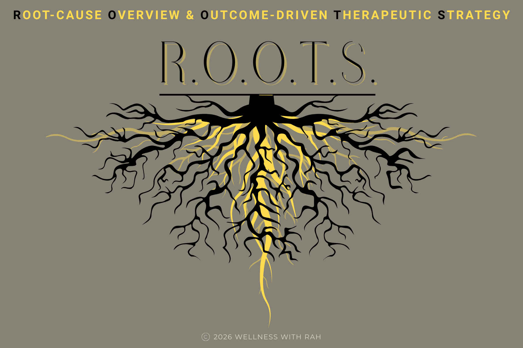 Wellness with Rah R.O.O.T.S. Program to get to the root cause of health symptoms + tree roots image
