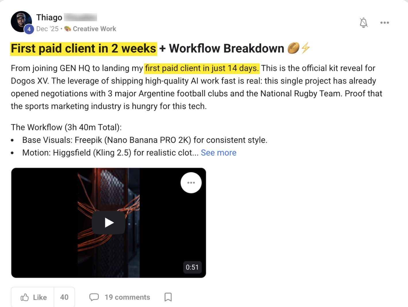Community post: first paid client in two weeks