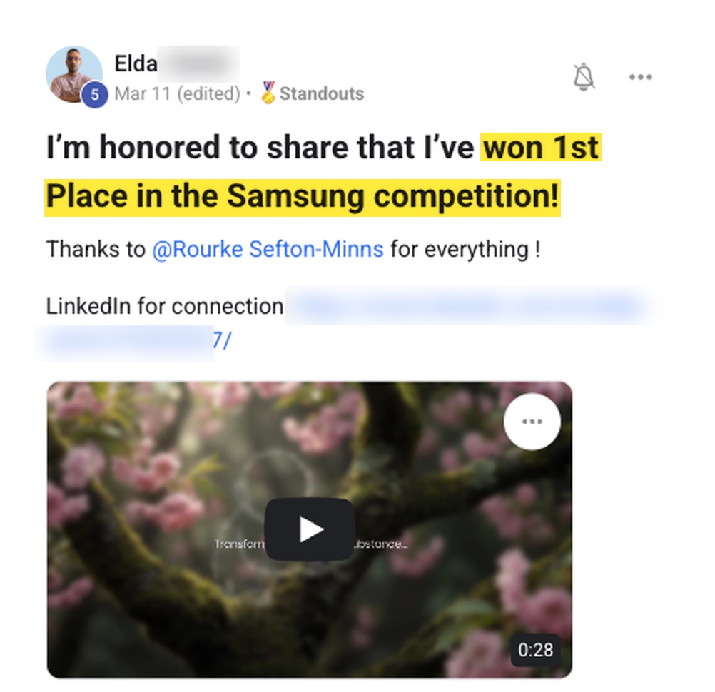 Community post: first place in the Samsung competition