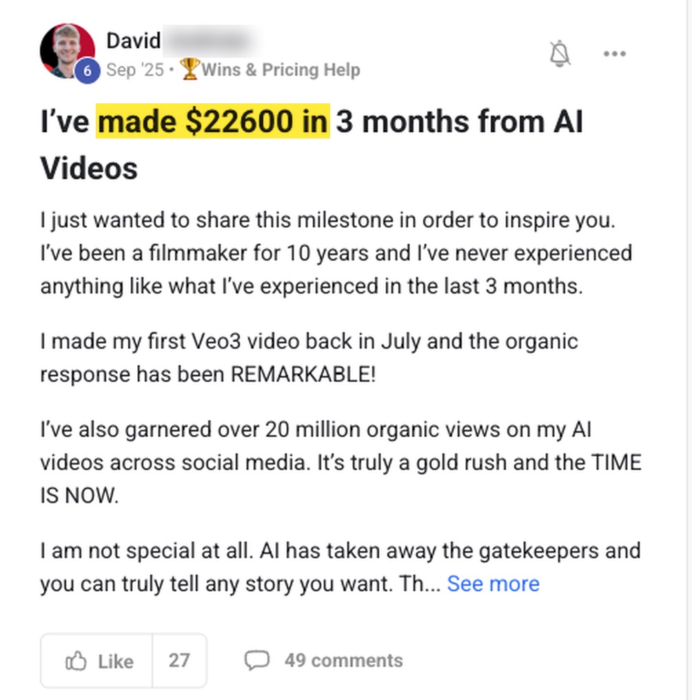 Community post: 22,600 dollars in three months from AI videos