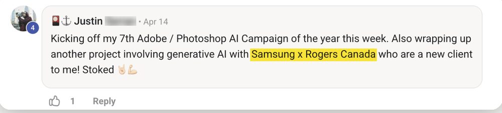 Community post: seventh Adobe Photoshop AI campaign of the year plus a Samsung project