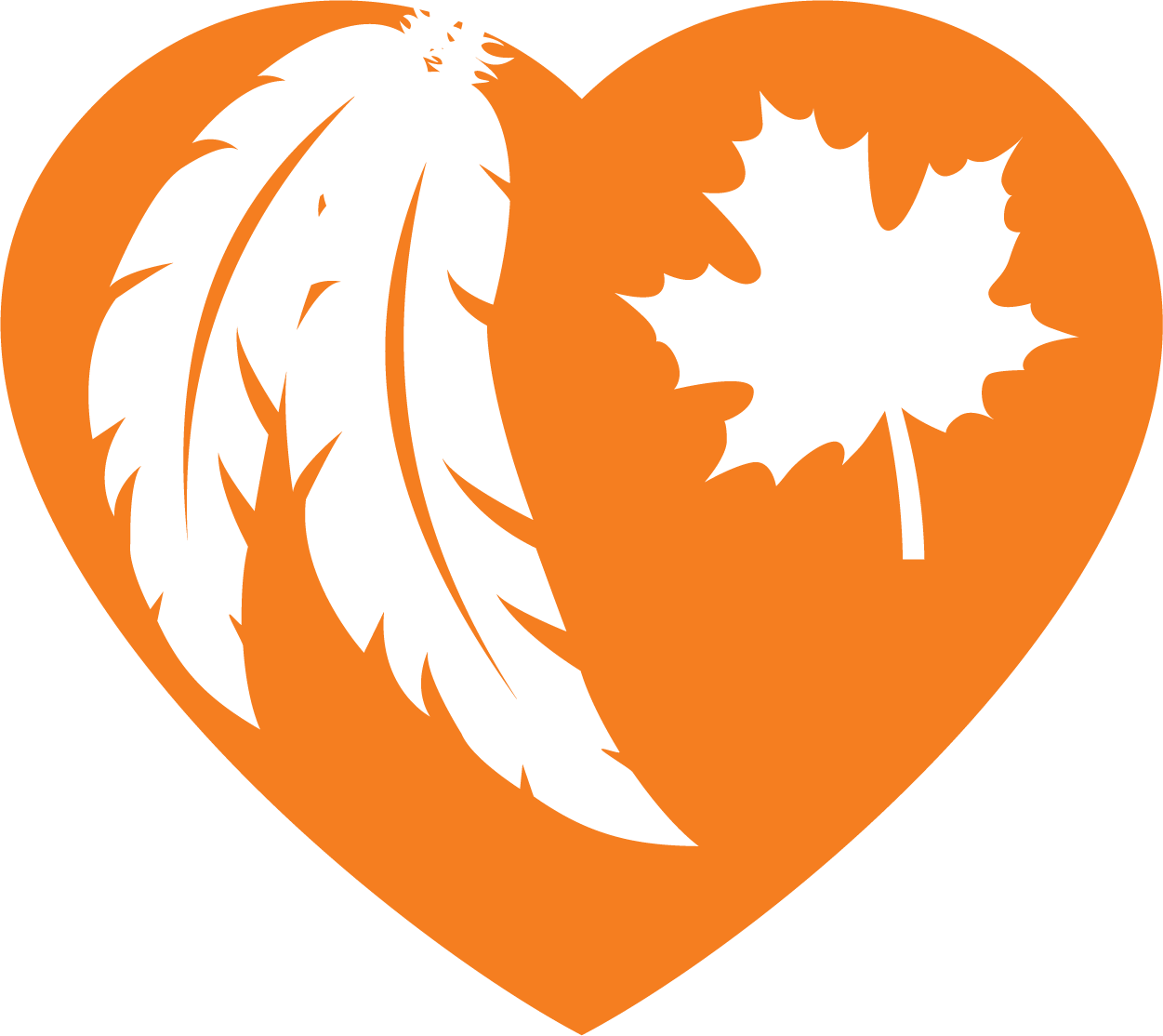 Orange heart with a feather and maple leaf inside