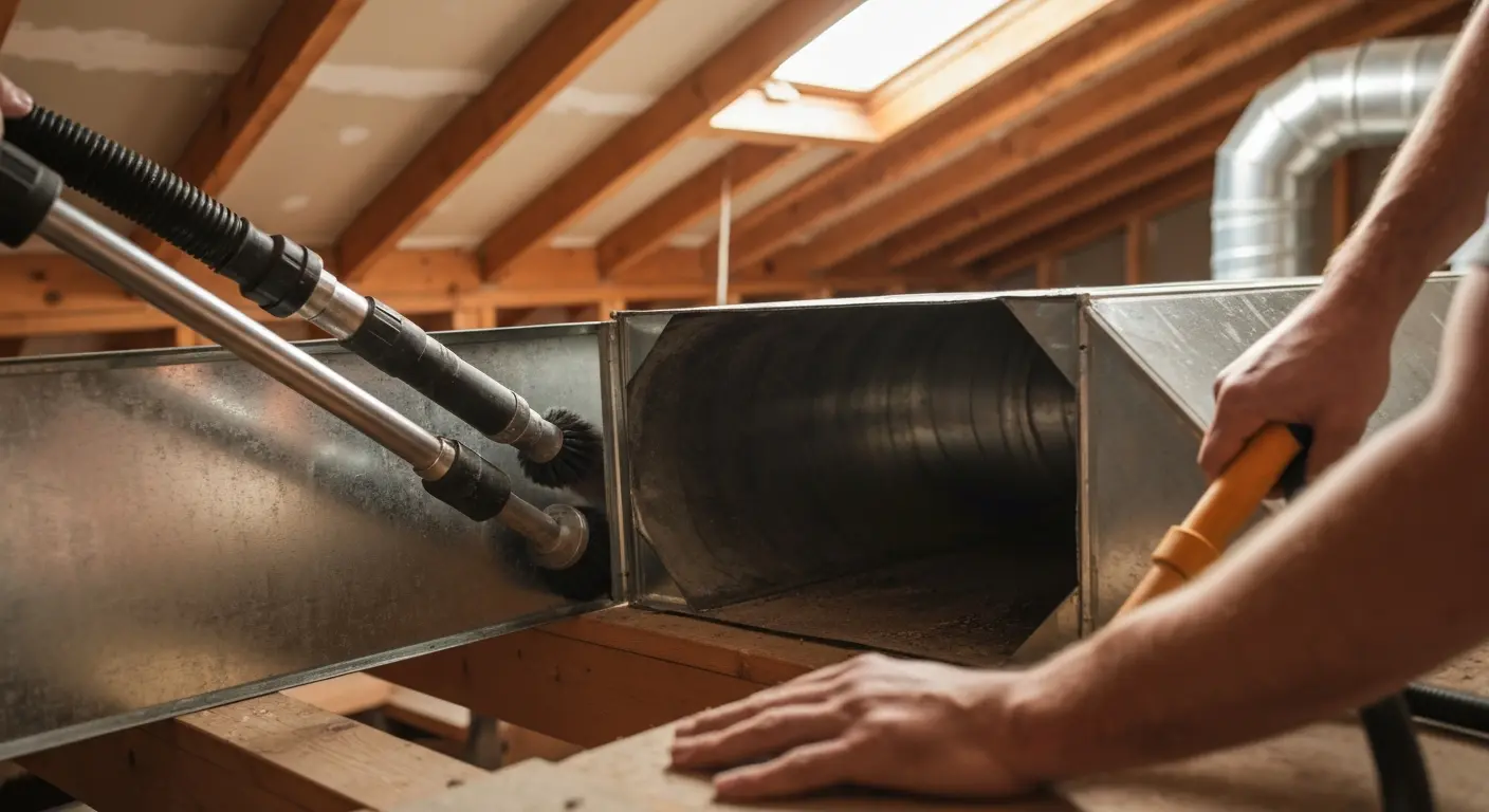 Full duct system cleaning in progress