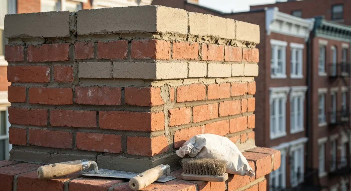 Masonry repointing on Baltimore chimney