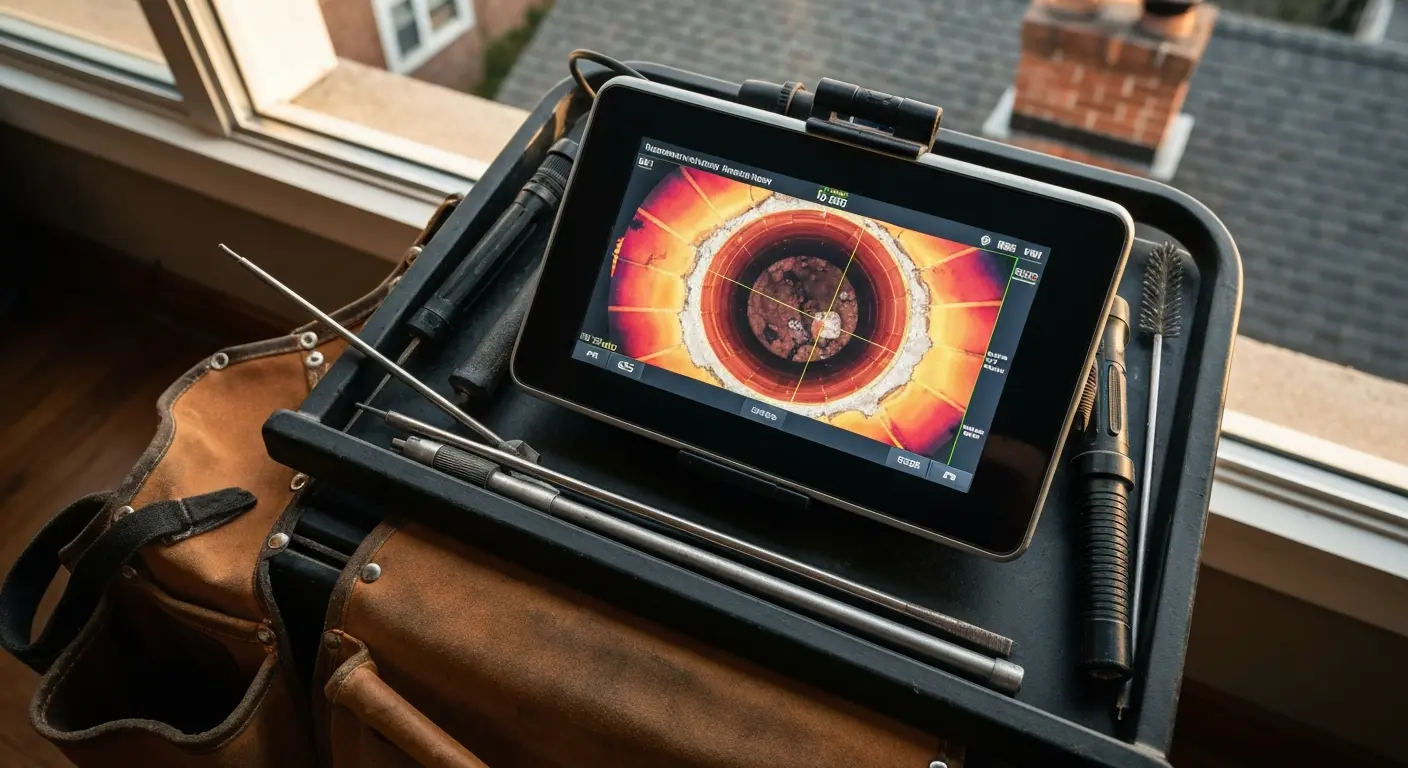 Chimney inspection camera closeup