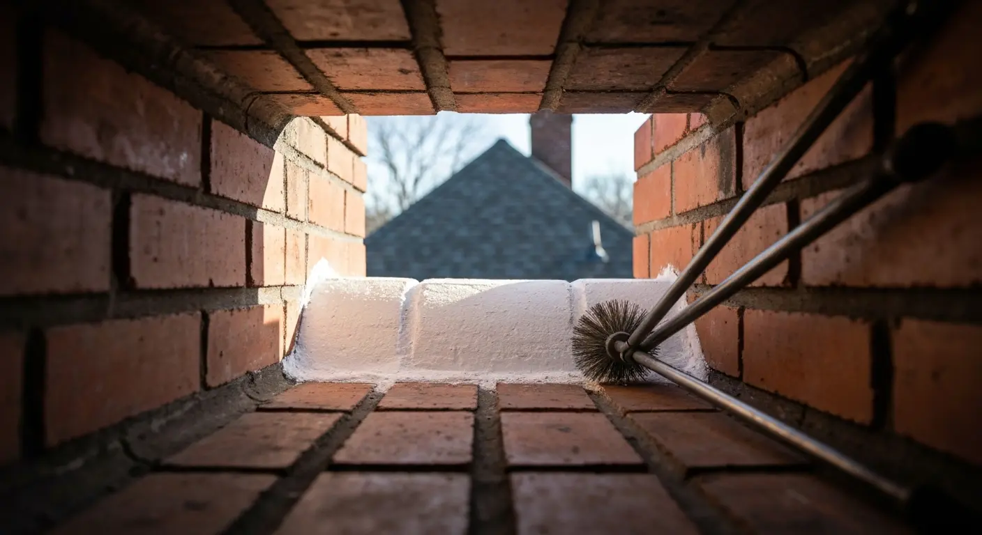 Chimney cleaning in progress