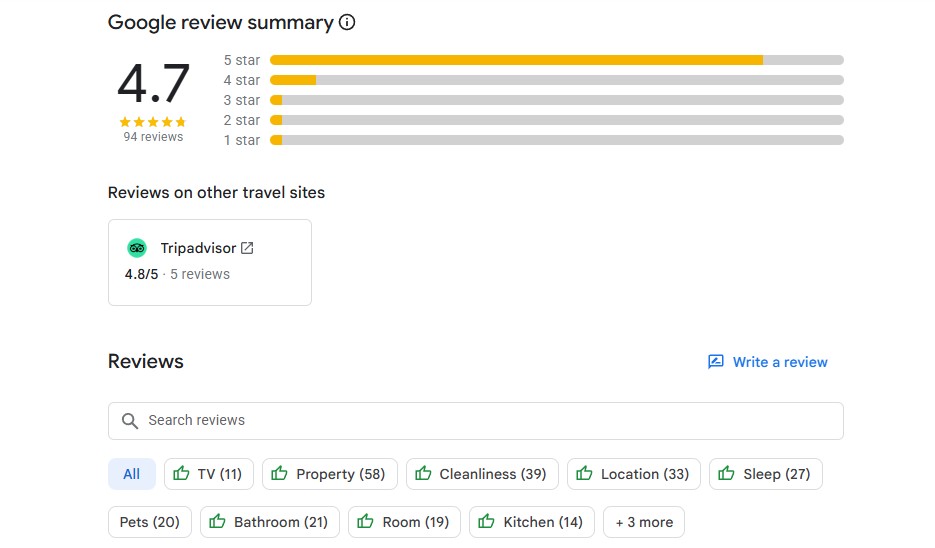 Seneca Pines Lodge Google reviews