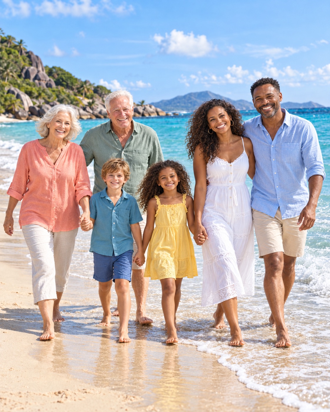 Family walking on the beach
