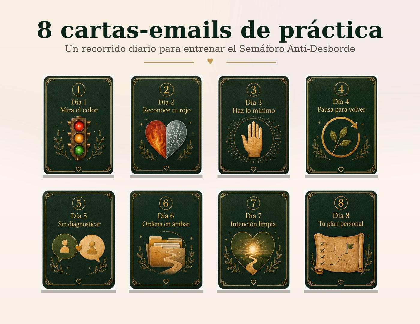 8 emails de práctica inicial del Semáforo Anti-Desborde