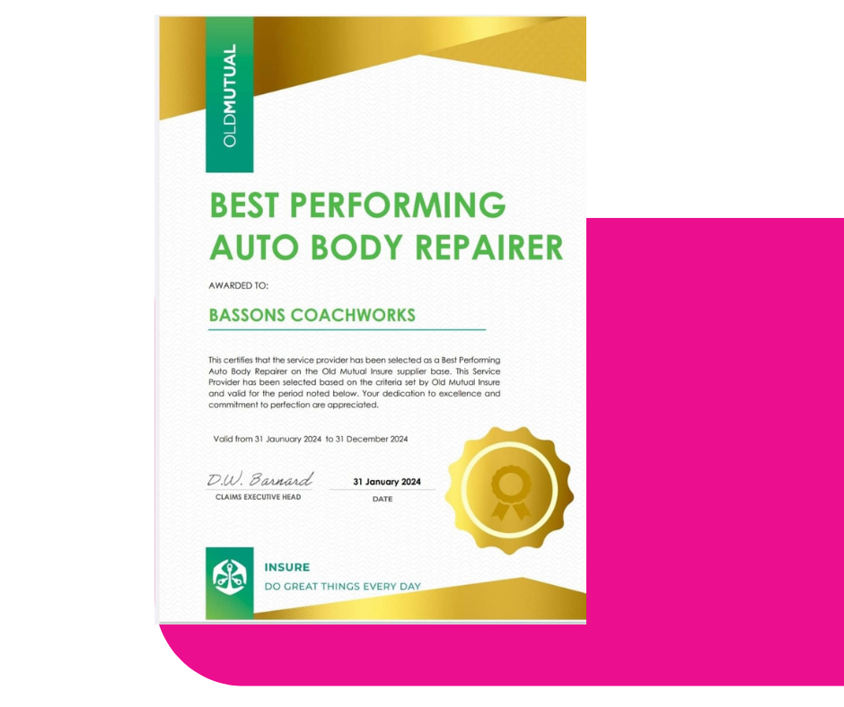 Best Performing Auto Body Repairer Certificate