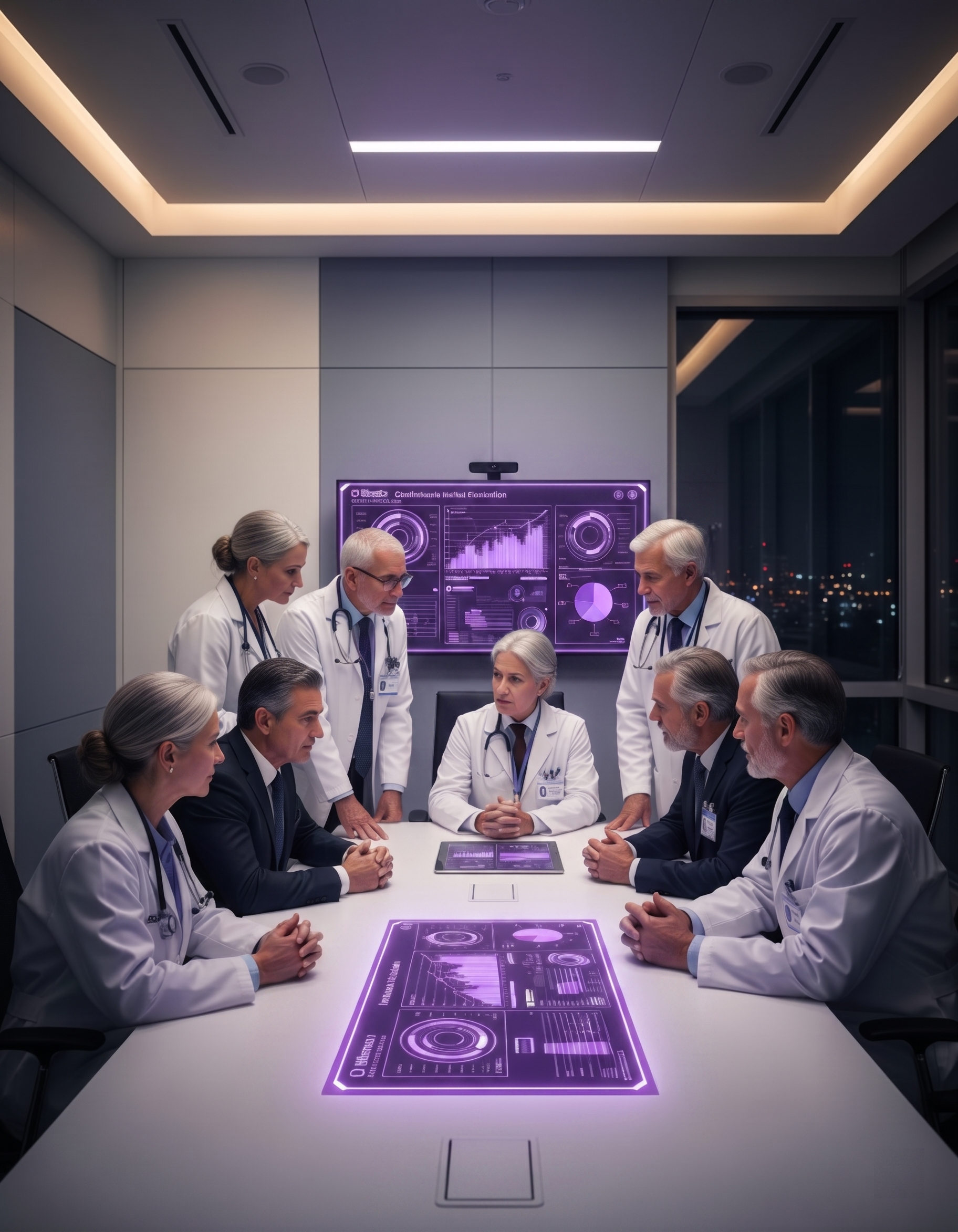 Medical team using futuristic dashboard