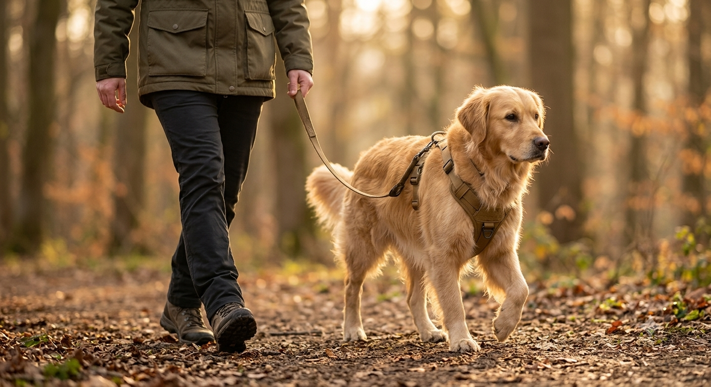 Dog with handler outdoors