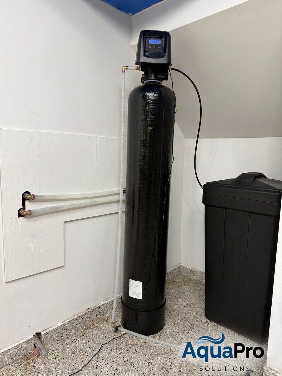 Adoucisseur d'eau installé près de la plomberie résidentielle