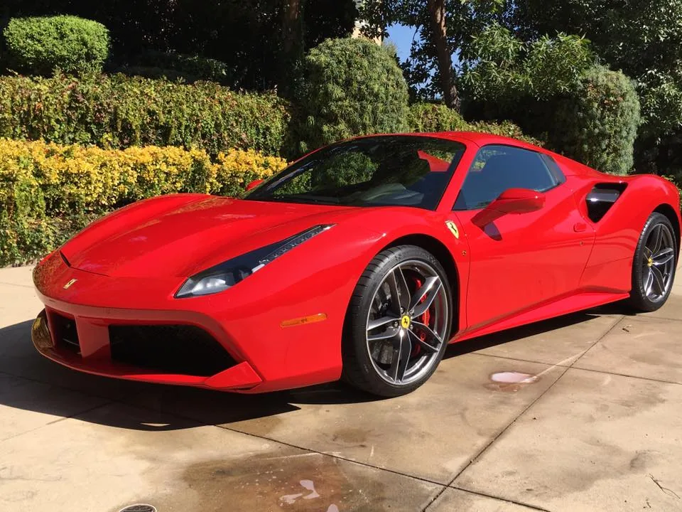 Rosso Corsa Ferrari 488 GTB supercar with high-gloss ceramic paint protection in Chattanooga