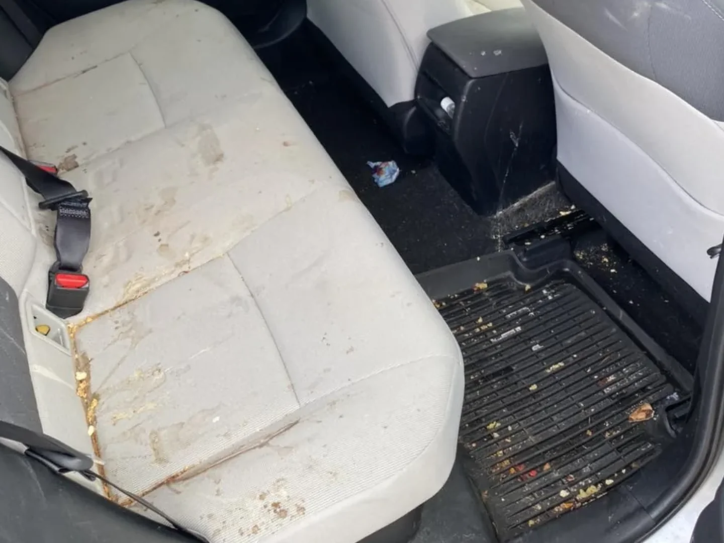 Before: Cloth car seat before and after chocolate stain extraction