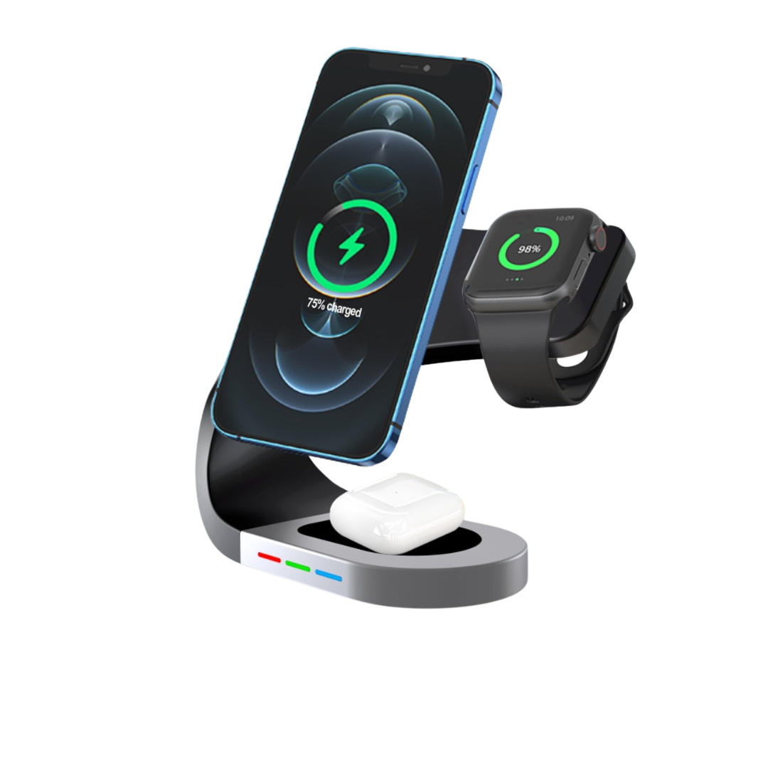 Close-up of magnetic wireless charger with LED indicator