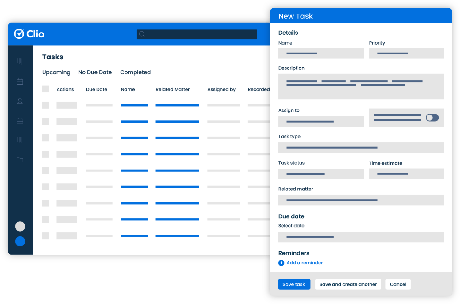 Clio Tasks view showing AI-generated action items from calls